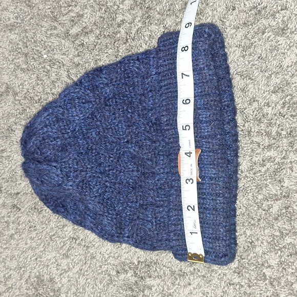 Aran wool cable knit beanie cap hat - navy blue - Picture 4 of 5